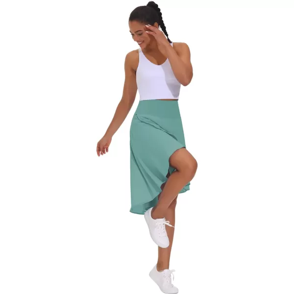 THE GYM PEOPLE Womens High Waist Wrap Ruffle Hem Asymmetric Skort High Low Flowy Midi Skirt with ShortsLight Blue Green