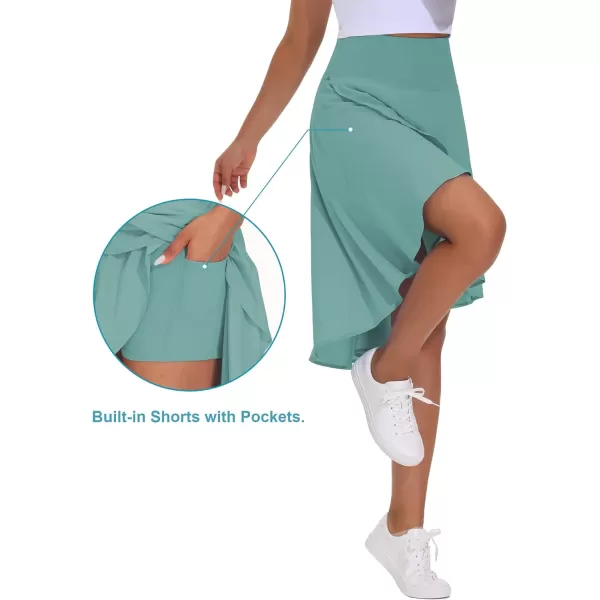 THE GYM PEOPLE Womens High Waist Wrap Ruffle Hem Asymmetric Skort High Low Flowy Midi Skirt with ShortsLight Blue Green