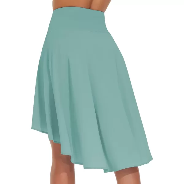 THE GYM PEOPLE Womens High Waist Wrap Ruffle Hem Asymmetric Skort High Low Flowy Midi Skirt with ShortsLight Blue Green