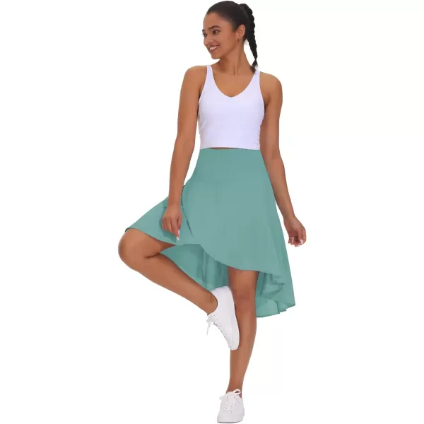 THE GYM PEOPLE Womens High Waist Wrap Ruffle Hem Asymmetric Skort High Low Flowy Midi Skirt with ShortsLight Blue Green
