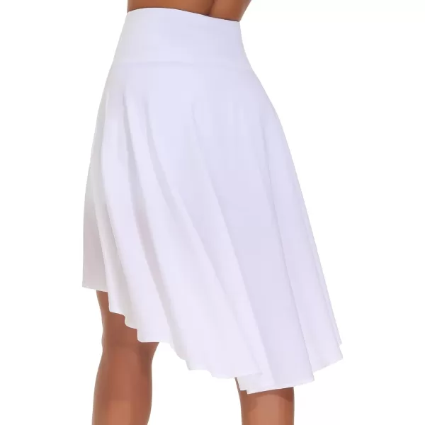 THE GYM PEOPLE Womens High Waist Wrap Ruffle Hem Asymmetric Skort High Low Flowy Midi Skirt with ShortsWhite