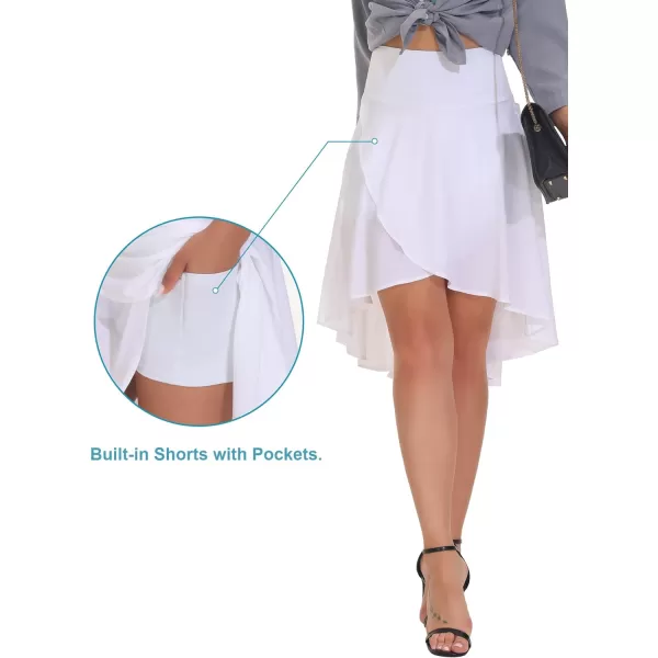 THE GYM PEOPLE Womens High Waist Wrap Ruffle Hem Asymmetric Skort High Low Flowy Midi Skirt with ShortsWhite