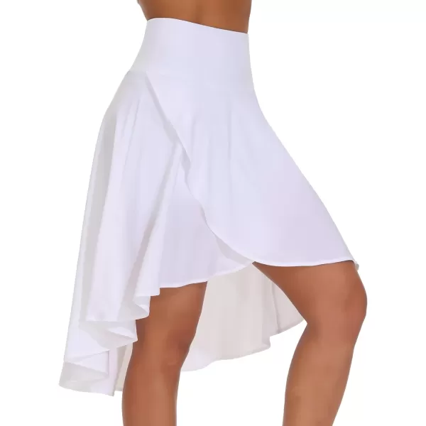THE GYM PEOPLE Womens High Waist Wrap Ruffle Hem Asymmetric Skort High Low Flowy Midi Skirt with ShortsWhite