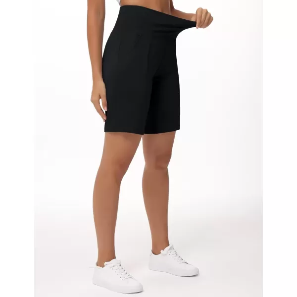 THE GYM PEOPLE Womens High Waisted Bermuda Workout Shorts Long Hiking Running Shorts with Zipper PocketsBlack