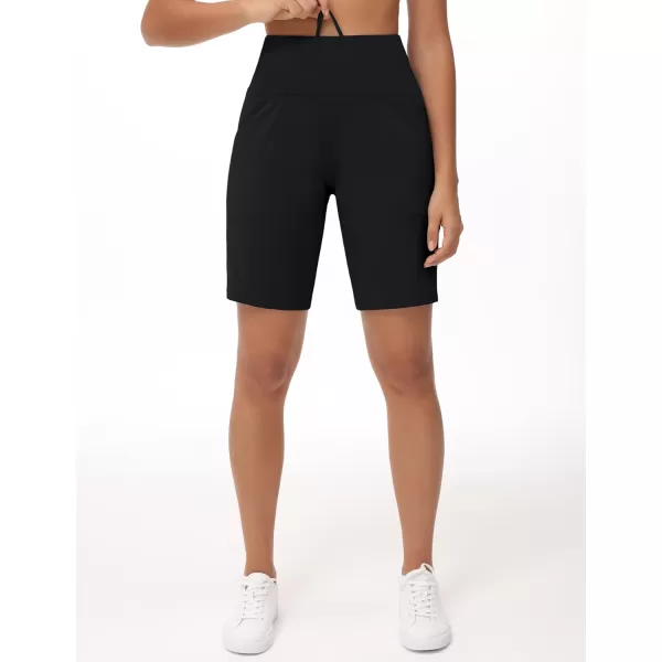 THE GYM PEOPLE Womens High Waisted Bermuda Workout Shorts Long Hiking Running Shorts with Zipper PocketsBlack