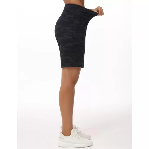 THE GYM PEOPLE Womens High Waisted Bermuda Workout Shorts Long Hiking Running Shorts with Zipper PocketsBlackgrey Camo