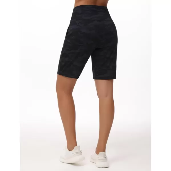 THE GYM PEOPLE Womens High Waisted Bermuda Workout Shorts Long Hiking Running Shorts with Zipper PocketsBlackgrey Camo
