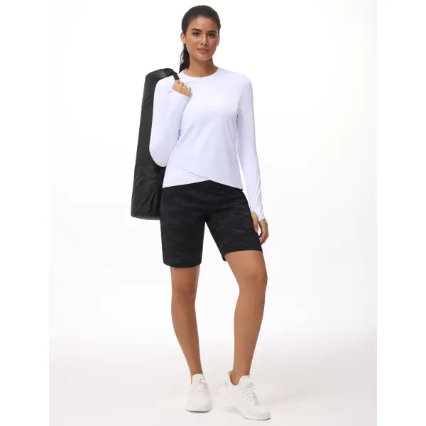 THE GYM PEOPLE Womens High Waisted Bermuda Workout Shorts Long Hiking Running Shorts with Zipper PocketsBlackgrey Camo