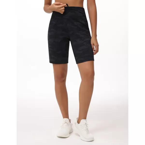 THE GYM PEOPLE Womens High Waisted Bermuda Workout Shorts Long Hiking Running Shorts with Zipper PocketsBlackgrey Camo