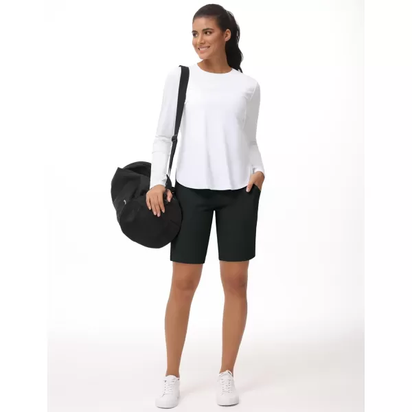THE GYM PEOPLE Womens High Waisted Bermuda Workout Shorts Long Hiking Running Shorts with Zipper PocketsCharcoal Grey
