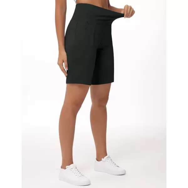 THE GYM PEOPLE Womens High Waisted Bermuda Workout Shorts Long Hiking Running Shorts with Zipper PocketsCharcoal Grey