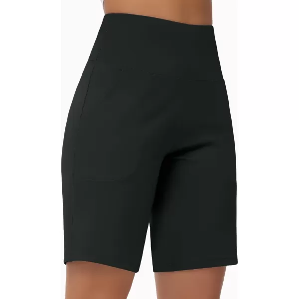 THE GYM PEOPLE Womens High Waisted Bermuda Workout Shorts Long Hiking Running Shorts with Zipper PocketsCharcoal Grey