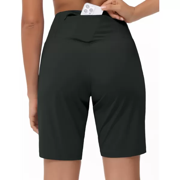 THE GYM PEOPLE Womens High Waisted Bermuda Workout Shorts Long Hiking Running Shorts with Zipper PocketsCharcoal Grey