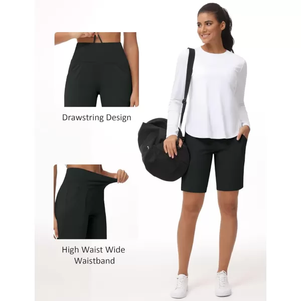 THE GYM PEOPLE Womens High Waisted Bermuda Workout Shorts Long Hiking Running Shorts with Zipper PocketsCharcoal Grey