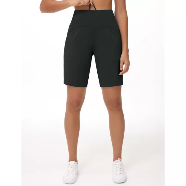 THE GYM PEOPLE Womens High Waisted Bermuda Workout Shorts Long Hiking Running Shorts with Zipper PocketsCharcoal Grey