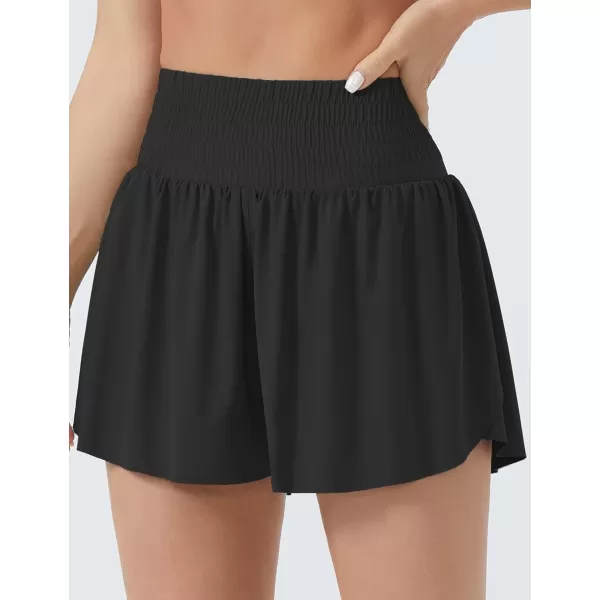 THE GYM PEOPLE Womens High Waisted Flowy Running Shorts Butterfly 2 in 1 Athletic Workout Skirt ShortsBlack