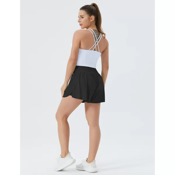 THE GYM PEOPLE Womens High Waisted Flowy Running Shorts Butterfly 2 in 1 Athletic Workout Skirt ShortsBlack