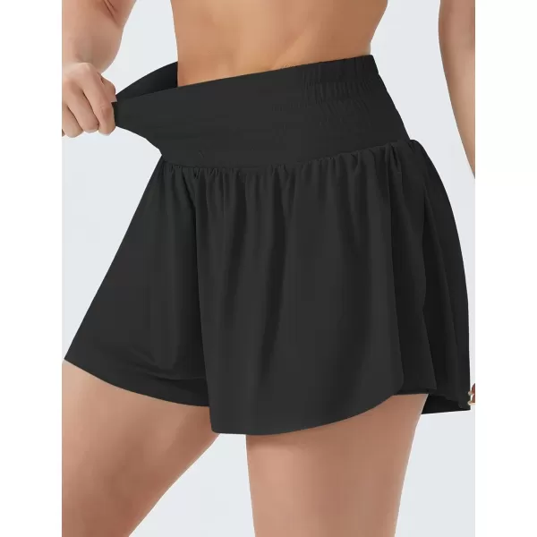 THE GYM PEOPLE Womens High Waisted Flowy Running Shorts Butterfly 2 in 1 Athletic Workout Skirt ShortsBlack