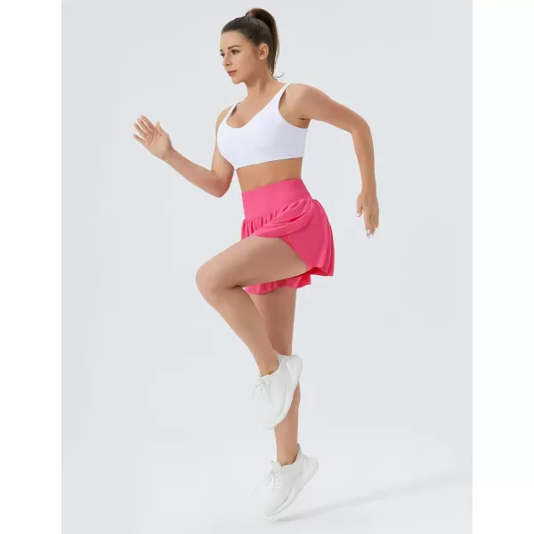THE GYM PEOPLE Womens High Waisted Flowy Running Shorts Butterfly 2 in 1 Athletic Workout Skirt ShortsBright Pink