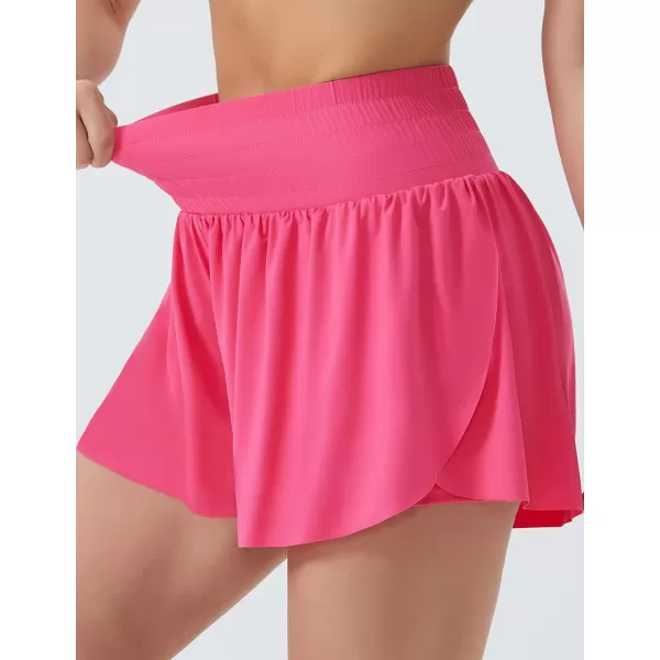 THE GYM PEOPLE Womens High Waisted Flowy Running Shorts Butterfly 2 in 1 Athletic Workout Skirt ShortsBright Pink