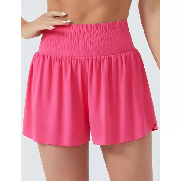 THE GYM PEOPLE Womens High Waisted Flowy Running Shorts Butterfly 2 in 1 Athletic Workout Skirt ShortsBright Pink