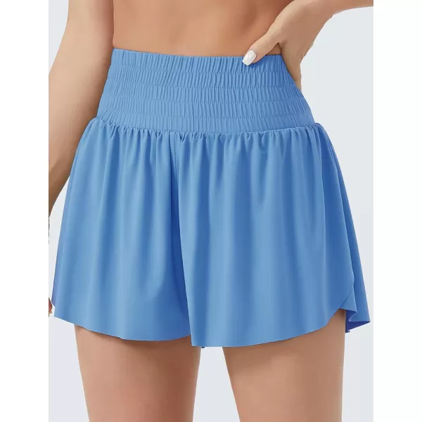 THE GYM PEOPLE Womens High Waisted Flowy Running Shorts Butterfly 2 in 1 Athletic Workout Skirt ShortsLight Blue