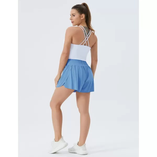 THE GYM PEOPLE Womens High Waisted Flowy Running Shorts Butterfly 2 in 1 Athletic Workout Skirt ShortsLight Blue