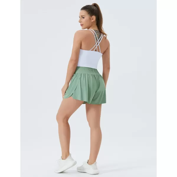 THE GYM PEOPLE Womens High Waisted Flowy Running Shorts Butterfly 2 in 1 Athletic Workout Skirt ShortsLight Green