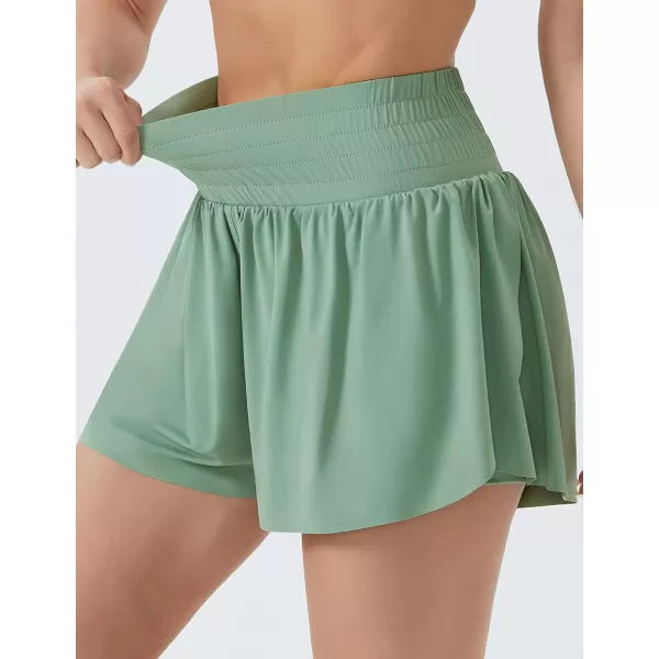 THE GYM PEOPLE Womens High Waisted Flowy Running Shorts Butterfly 2 in 1 Athletic Workout Skirt ShortsLight Green