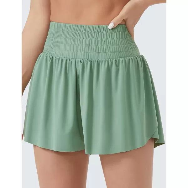 THE GYM PEOPLE Womens High Waisted Flowy Running Shorts Butterfly 2 in 1 Athletic Workout Skirt ShortsLight Green