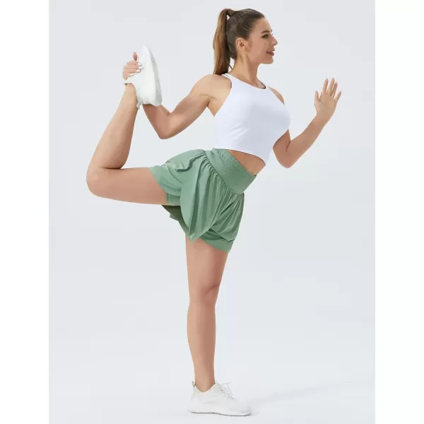 THE GYM PEOPLE Womens High Waisted Flowy Running Shorts Butterfly 2 in 1 Athletic Workout Skirt ShortsLight Green
