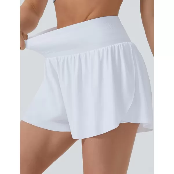 THE GYM PEOPLE Womens High Waisted Flowy Running Shorts Butterfly 2 in 1 Athletic Workout Skirt ShortsWhite