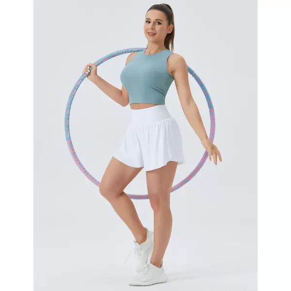 THE GYM PEOPLE Womens High Waisted Flowy Running Shorts Butterfly 2 in 1 Athletic Workout Skirt ShortsWhite