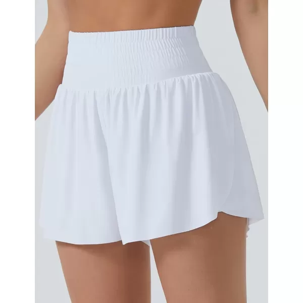 THE GYM PEOPLE Womens High Waisted Flowy Running Shorts Butterfly 2 in 1 Athletic Workout Skirt ShortsWhite
