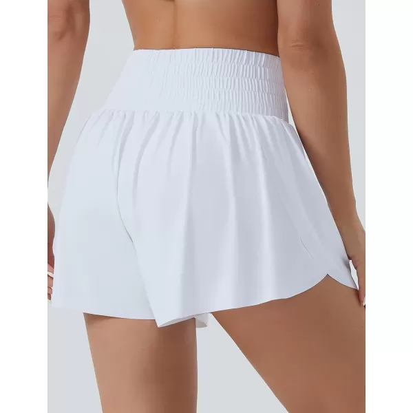 THE GYM PEOPLE Womens High Waisted Flowy Running Shorts Butterfly 2 in 1 Athletic Workout Skirt ShortsWhite