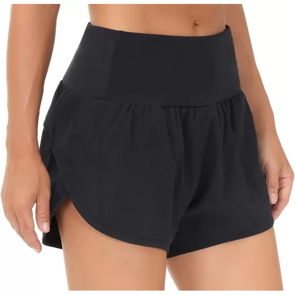 THE GYM PEOPLE Womens High Waisted Running Shorts Quick Dry Athletic Workout Shorts with Mesh Liner Zipper PocketsBlack