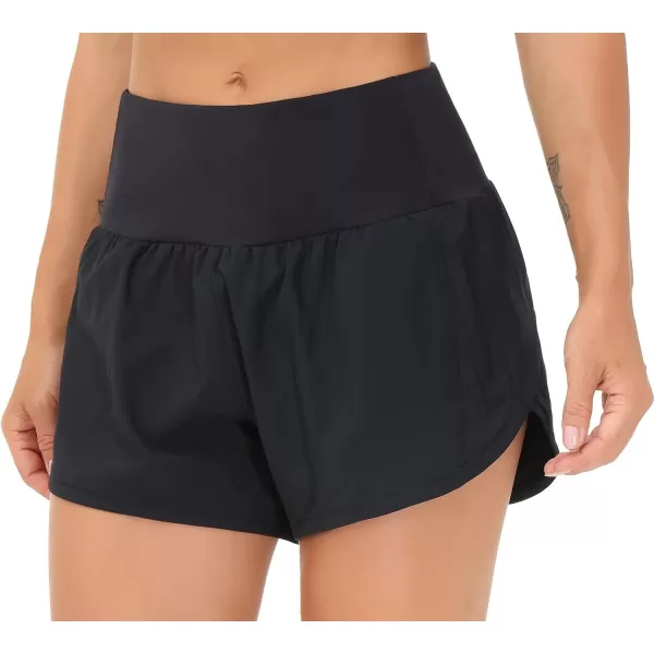 THE GYM PEOPLE Womens High Waisted Running Shorts Quick Dry Athletic Workout Shorts with Mesh Liner Zipper PocketsBlack