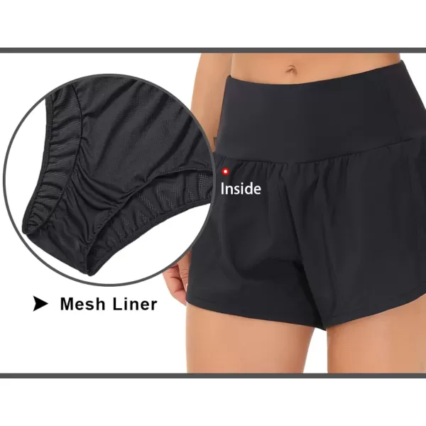 THE GYM PEOPLE Womens High Waisted Running Shorts Quick Dry Athletic Workout Shorts with Mesh Liner Zipper PocketsBlack