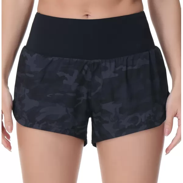 THE GYM PEOPLE Womens High Waisted Running Shorts Quick Dry Athletic Workout Shorts with Mesh Liner Zipper PocketsBlack Grey Camo