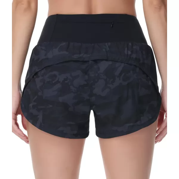 THE GYM PEOPLE Womens High Waisted Running Shorts Quick Dry Athletic Workout Shorts with Mesh Liner Zipper PocketsBlack Grey Camo