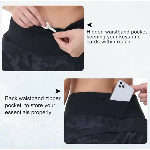 THE GYM PEOPLE Womens High Waisted Running Shorts Quick Dry Athletic Workout Shorts with Mesh Liner Zipper PocketsBlack Grey Camo