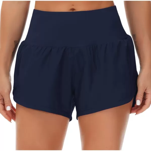 THE GYM PEOPLE Womens High Waisted Running Shorts Quick Dry Athletic Workout Shorts with Mesh Liner Zipper PocketsBlue