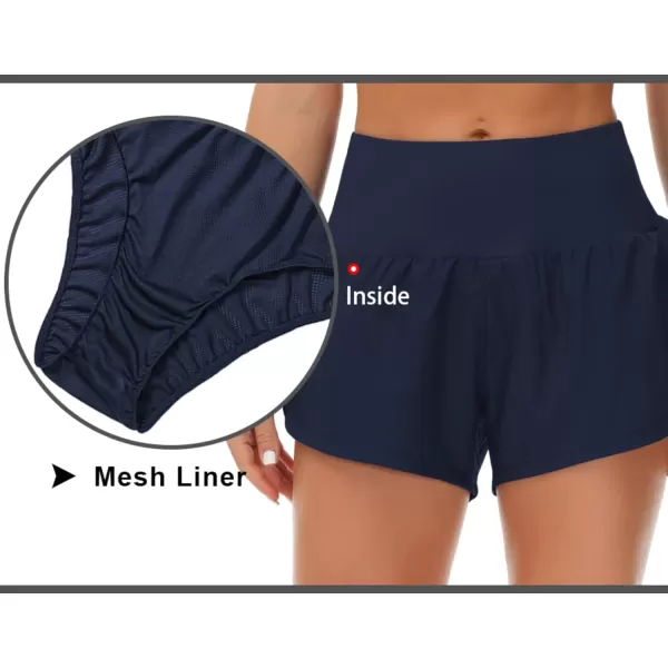 THE GYM PEOPLE Womens High Waisted Running Shorts Quick Dry Athletic Workout Shorts with Mesh Liner Zipper PocketsBlue