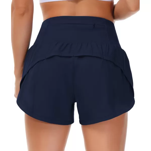 THE GYM PEOPLE Womens High Waisted Running Shorts Quick Dry Athletic Workout Shorts with Mesh Liner Zipper PocketsBlue
