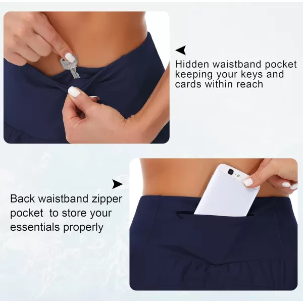 THE GYM PEOPLE Womens High Waisted Running Shorts Quick Dry Athletic Workout Shorts with Mesh Liner Zipper PocketsBlue