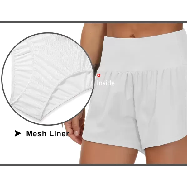THE GYM PEOPLE Womens High Waisted Running Shorts Quick Dry Athletic Workout Shorts with Mesh Liner Zipper PocketsBright Grey