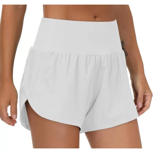 THE GYM PEOPLE Womens High Waisted Running Shorts Quick Dry Athletic Workout Shorts with Mesh Liner Zipper PocketsBright Grey