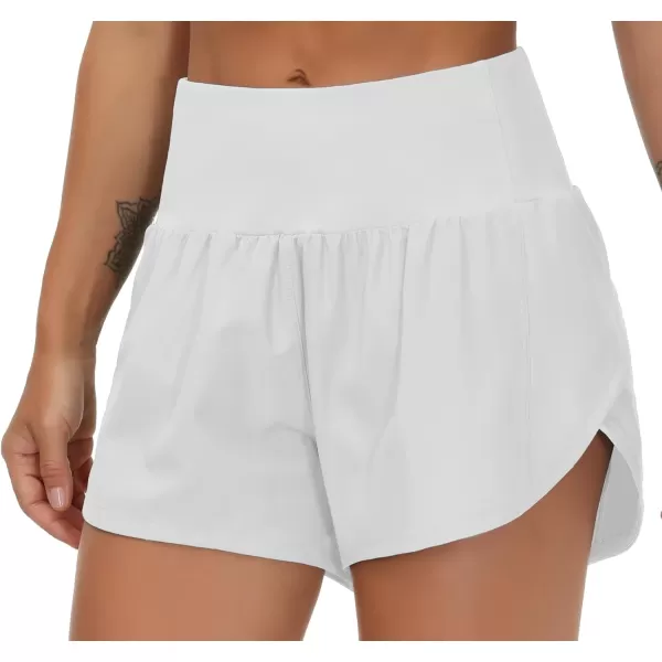 THE GYM PEOPLE Womens High Waisted Running Shorts Quick Dry Athletic Workout Shorts with Mesh Liner Zipper PocketsBright Grey