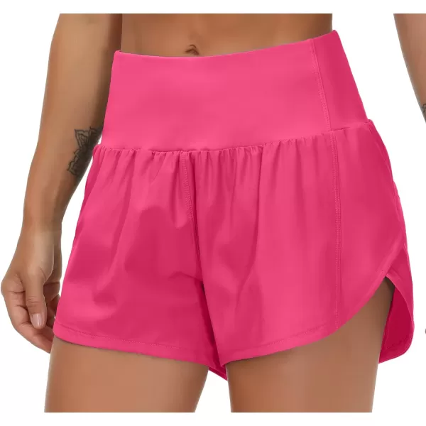 THE GYM PEOPLE Womens High Waisted Running Shorts Quick Dry Athletic Workout Shorts with Mesh Liner Zipper PocketsBright Pink