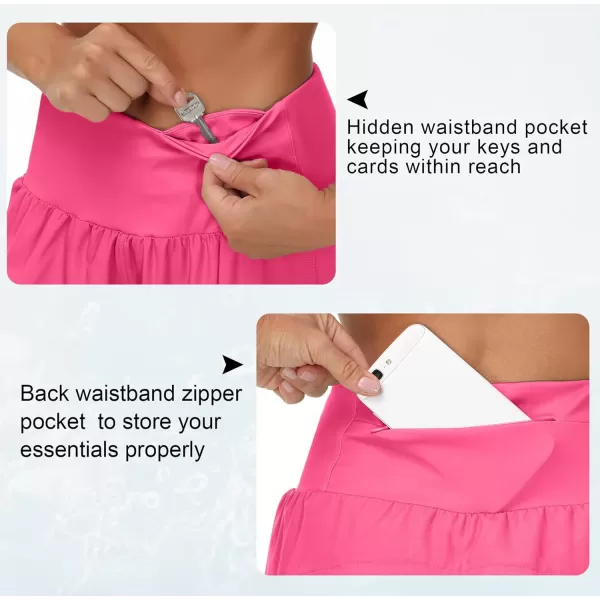 THE GYM PEOPLE Womens High Waisted Running Shorts Quick Dry Athletic Workout Shorts with Mesh Liner Zipper PocketsBright Pink